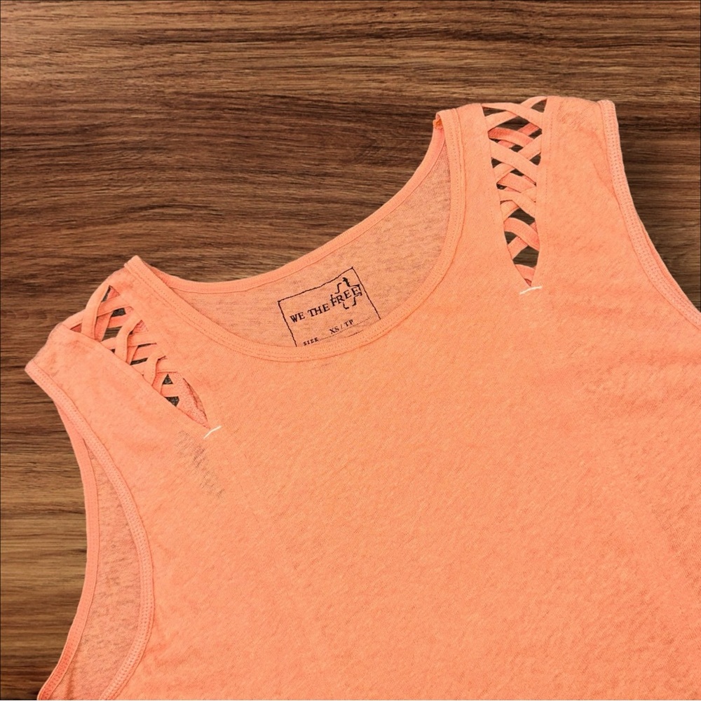 We The Free By Free People Orange Peach Tank Top Linen Blend size xs